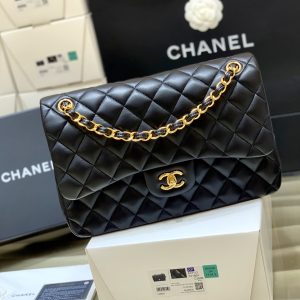 Ch@nel Flap Bag-Lambskin-Gold-30CM