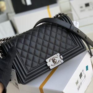 Ch@nel Boy Bag-Caviar-25CM - Image 9