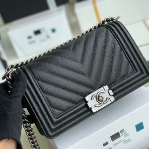 Ch@nel Boy Bag-Caviar-25CM - Image 3