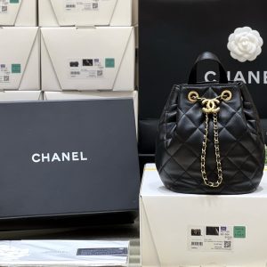 Ch@nel Drawstring Bucket Backpack -16.5*20*11.5CM