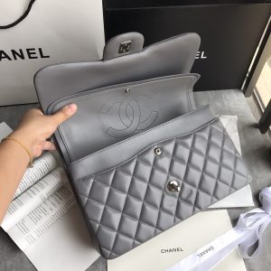 Ch@nel Flap Bag-Lambskin-Silver-30CM - Image 4