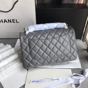 Ch@nel Flap Bag-Lambskin-Silver-30CM - Image 7
