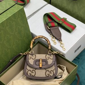 Gucci Top Handle Bag With Bamboo-17*12*7.5&21*15*7CM - Image 4