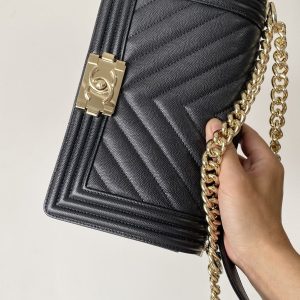 Ch@nel Boy Bag-Caviar-25CM - Image 4